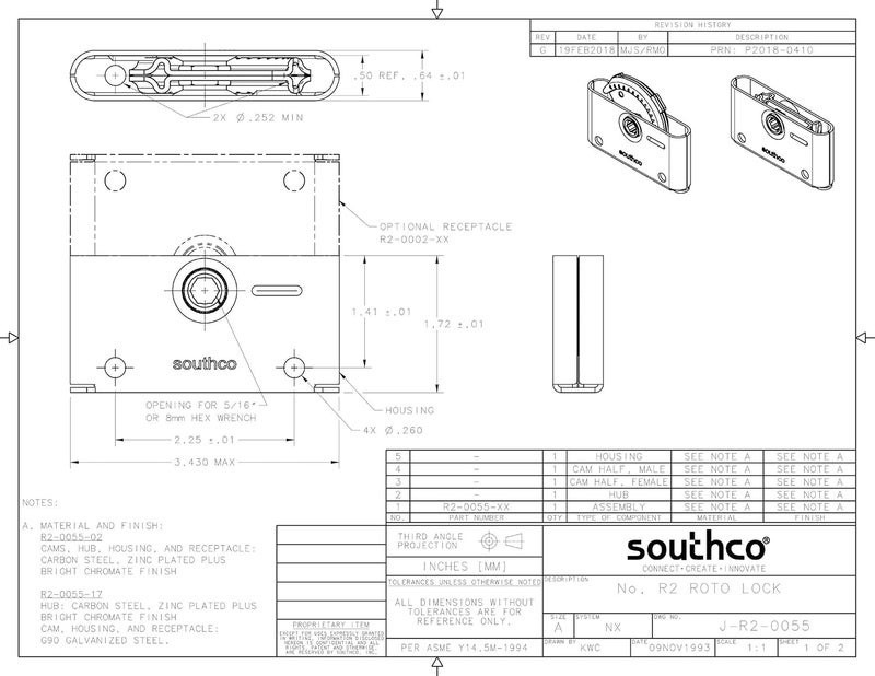 TCH Southco Heavy Duty Roto Lock Kit - Concealed Panel Fastening Draw Latch Coffin Lock - R2-0055-02 & R2-0002-02 - Image 2